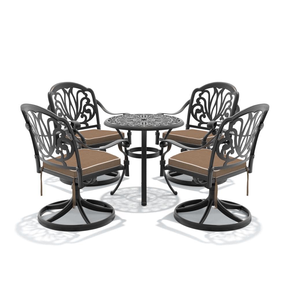 5-Piece Cast aluminum Patio Outdoor Dining Sets with Brown Cushions and Swivel Chairs price history on PriceWatchPro
