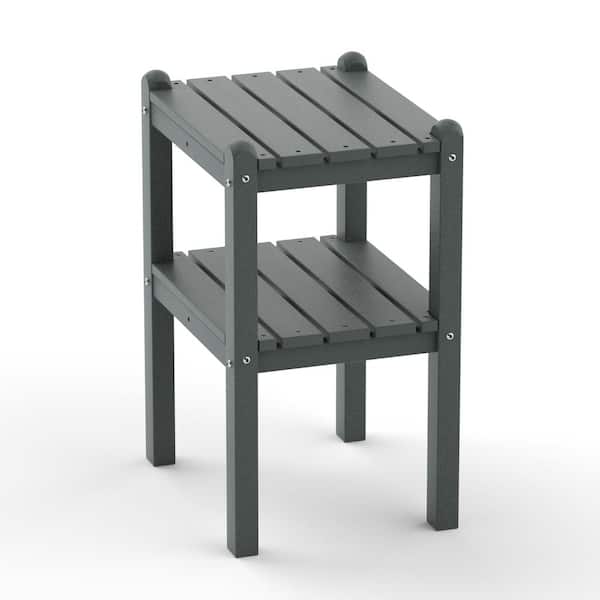 Cesicia Gray Plastic Outdoor Double Side Table with Weather Resistant and Waterproof