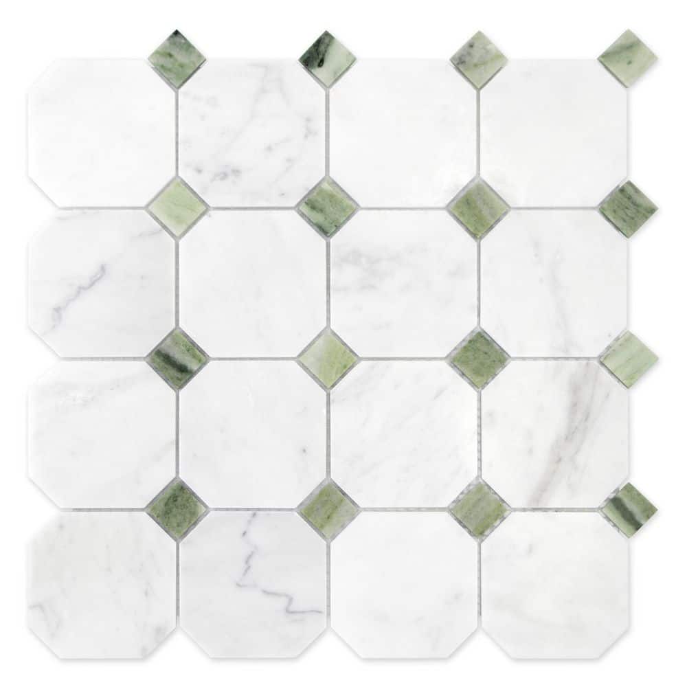 Octagon Carrara White and Green 11.5 in. x 11.5 in. Honed Natural Marble Floor and Wall Mosaic Tile (4.55 sq. ft. /Case) price history on PriceWatchPro