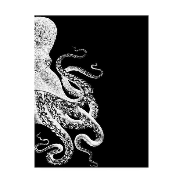 Trademark Fine Art Fab Funky Octopus Black and White B Canvas Unframed Photography Wall Art 18 in. x 24 in