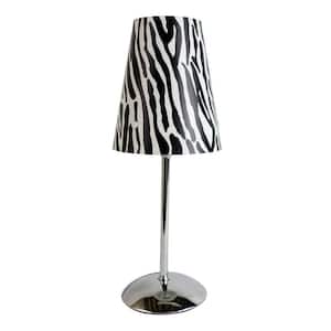 13.50 in. Silver Mini Table Lamp with Plastic Zebra Printed Shade