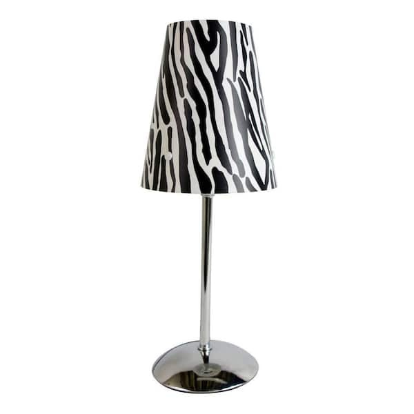 Simple Designs 13.50 in. Silver Mini Table Lamp with Plastic Zebra Printed Shade