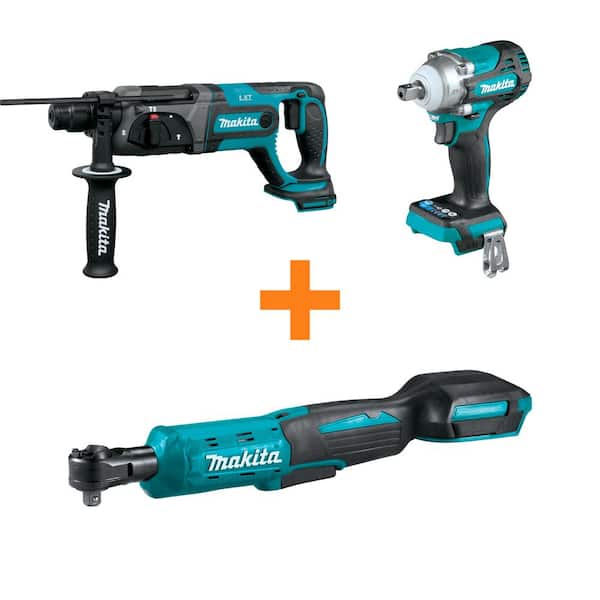 18V LXT Lithium-Ion 7/8 in. Rotary Hammer and 18V LXT Brushless Impact Wrench with bonus 18V LXT Sq. Drive Ratchet