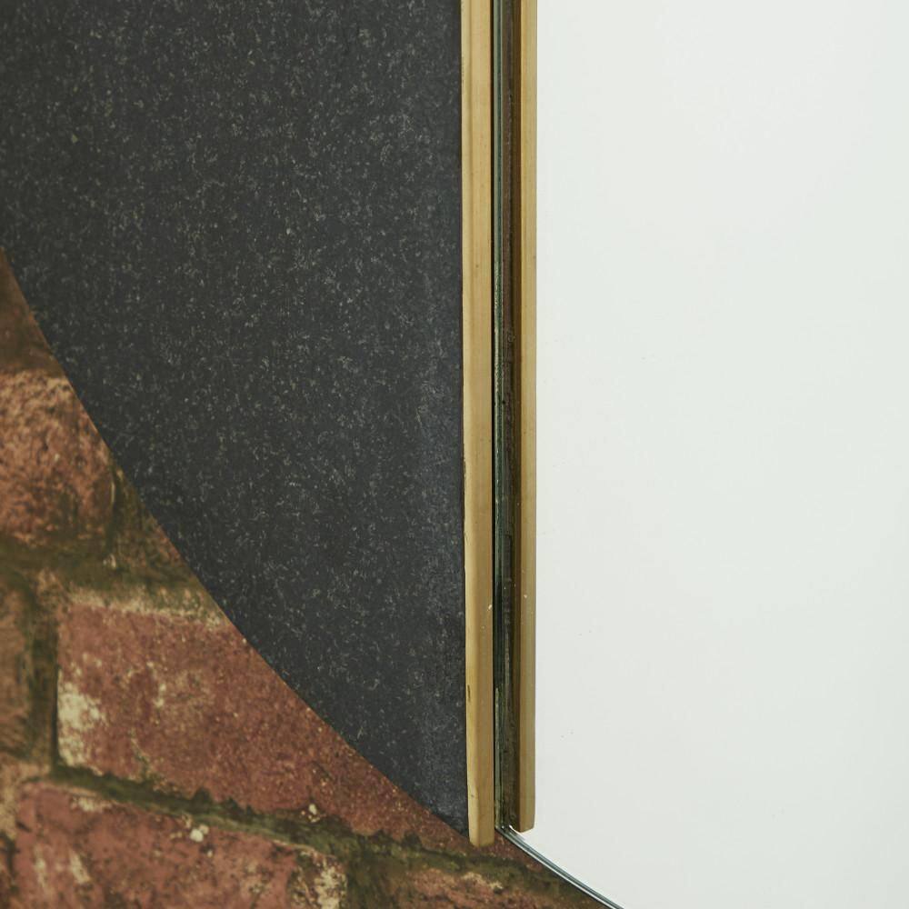 28" Frameless Round Wall Mirror with Black Stone Accent