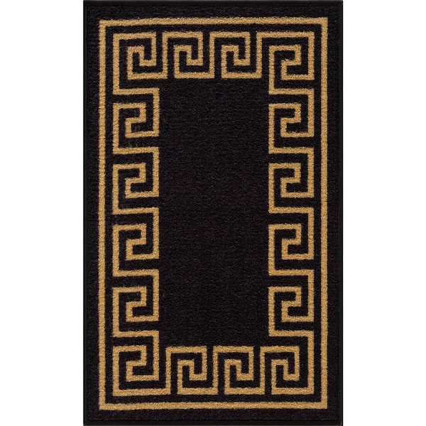 Carpet Mat Greek Key Design Slip Resistant, Black, 19.5 in. x 32 in.