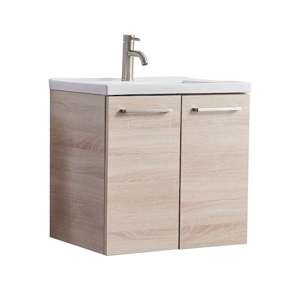 VC CUCINE 24 in. W x 18 in. D x 24 in. H Wall Mounted Bath Vanities in Danube Oak with White Ceramic Sink Top