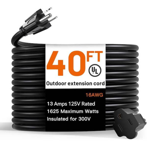 40 ft. 16/3 Heavy Duty Outdoor Extension Cord with Flexible Long Wires, Black (1-Pack)
