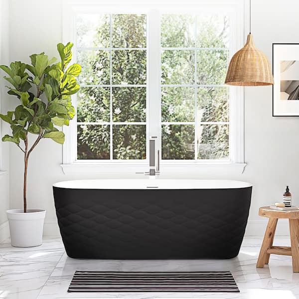 London 66.9 in. x 31.5 in. Freestanding Acrylic Soaking Bathtub with Overflow and Drain in Black
