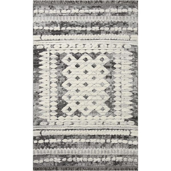 Home Decorators Collection Jerome Charcoal / Ivory 5 Ft. 3 In. x 8 Ft. Abstract Boho Boho Shag Area Rug