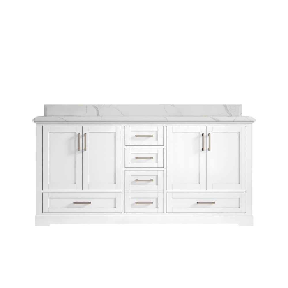 Boston 72 in. W x 22 in. D x 36 in. H Double Sink Bath Vanity in White with 1.5 in. Calacatta Quartz Top price history on PriceWatchPro