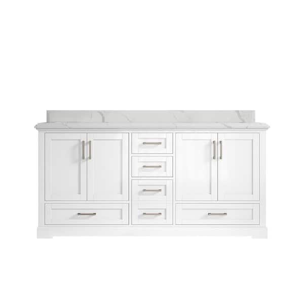 Willow Collections Boston 72 in. W x 22 in. D x 36 in. H Double Sink Bath Vanity in White with 1.5 in. Calacatta Quartz Top