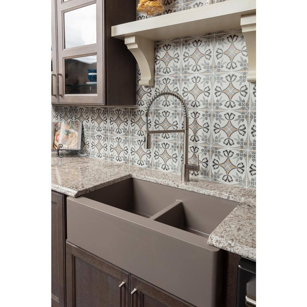 Concrete Quartz Composite Farmhouse Apron Front Double Bowl Kitchen Sink