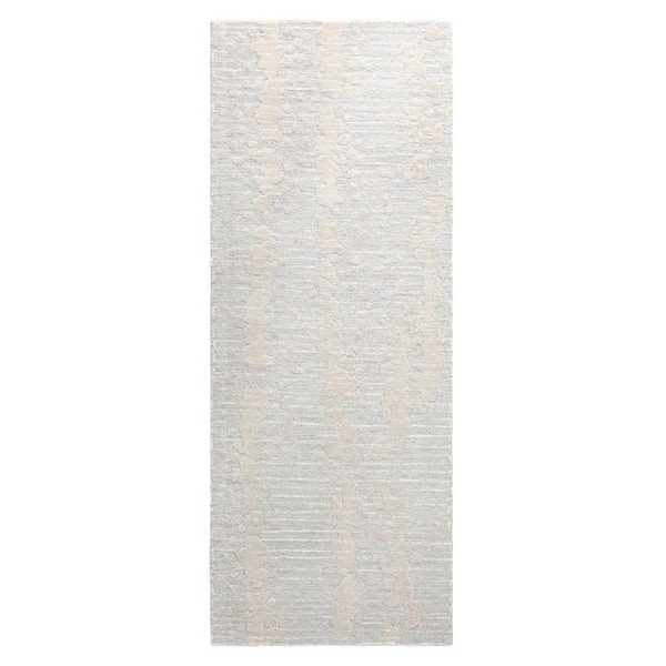 NICOLE MILLER NEW YORK Mod Weave Abstract Knotted Texture Handcrafted Wool Light Grey 2.5 ft. x 7 ft. Runner Rug