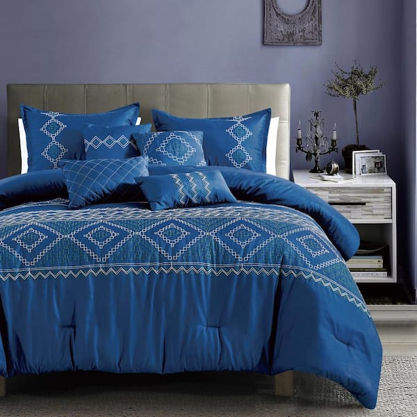 Shatex 7-Piece Blue All Season Bedding Queen size Comforter Set, Ultra Soft Polyester Elegant Bedding Comforters