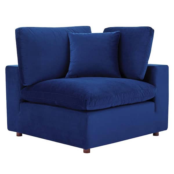MODWAY Commix 80 in. Navy Blue Velvet 3-Seat Down Filled Overstuffed Performance Loveseats