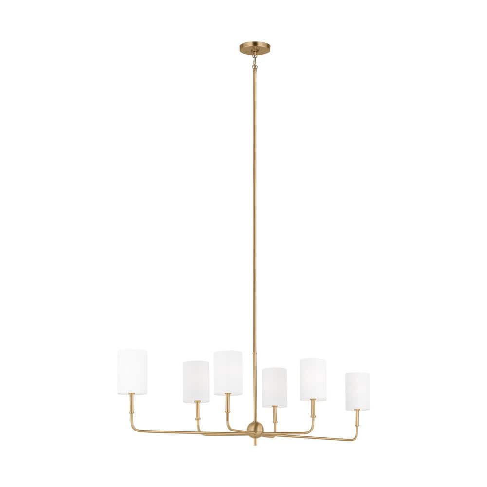 Satin Brass 44" Linear Chandelier with White Linen Shades