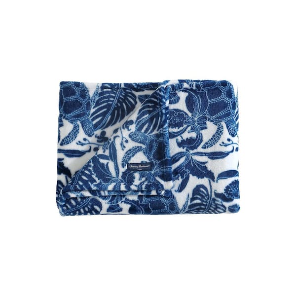 Tommy Bahama Turtle Bay Blue Ultra Soft Plush Fleece Throw Blanket