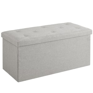 Ottoman Bench, Storage Chest, Linen Fabric Foot Rest Stool, 110L Storage Footstools, Gray Folding Storage Ottoman