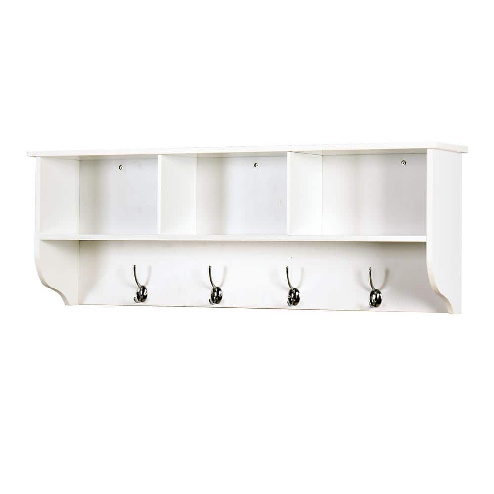 38.58 in. W x 7.87 in. D White Entryway Decorative Wall Shelf with 4 Dual H