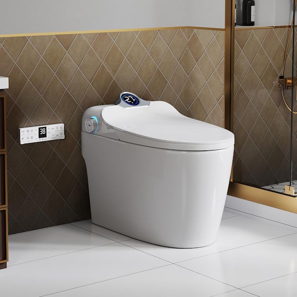 Classic Elongated Smart Bidet Toilet 1.28 GPF in White with Foot Sensor, Heated Seat, Remote Control