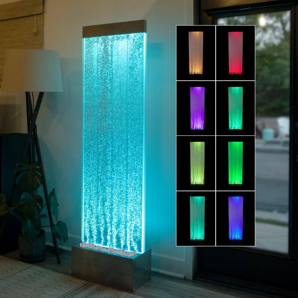 72-Inch Silver Indoor Bubble Wall Fountain with LED Lights
