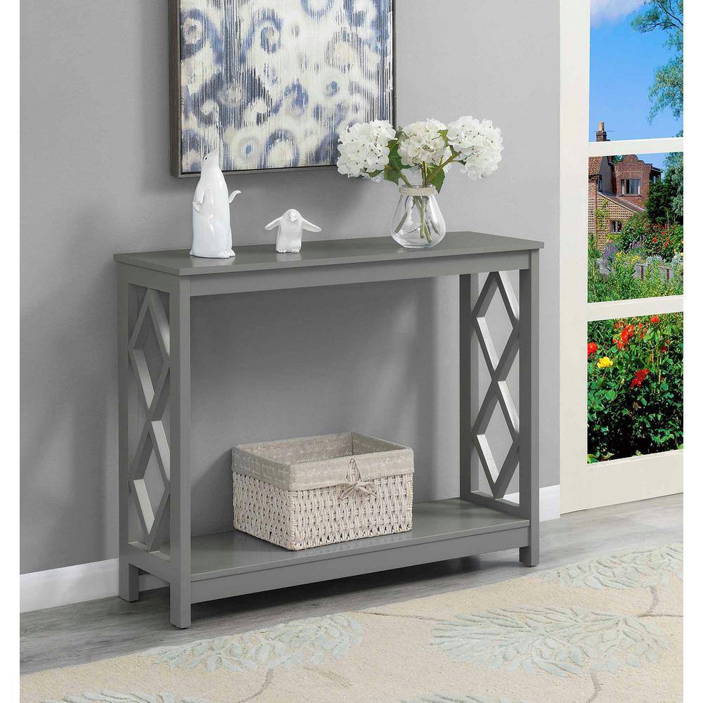 Diamond Cut Gray Console Table with Dual Storage Shelves