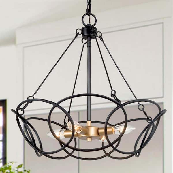 Uolfin Transitional Drum Dining Room Chandelier Light Industrial Black And Brass Round