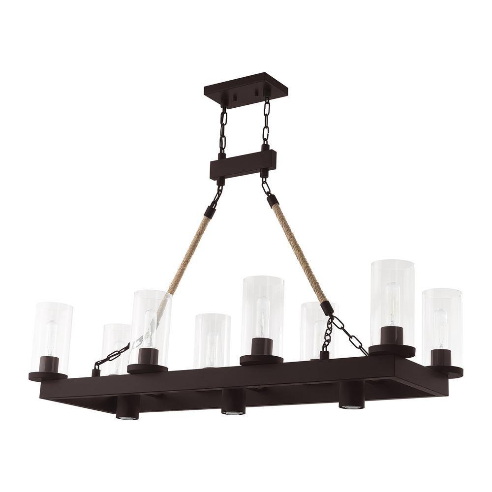 Metuchen Bronze Linear Chandelier with Clear Glass and Rope Detail, 11-Light