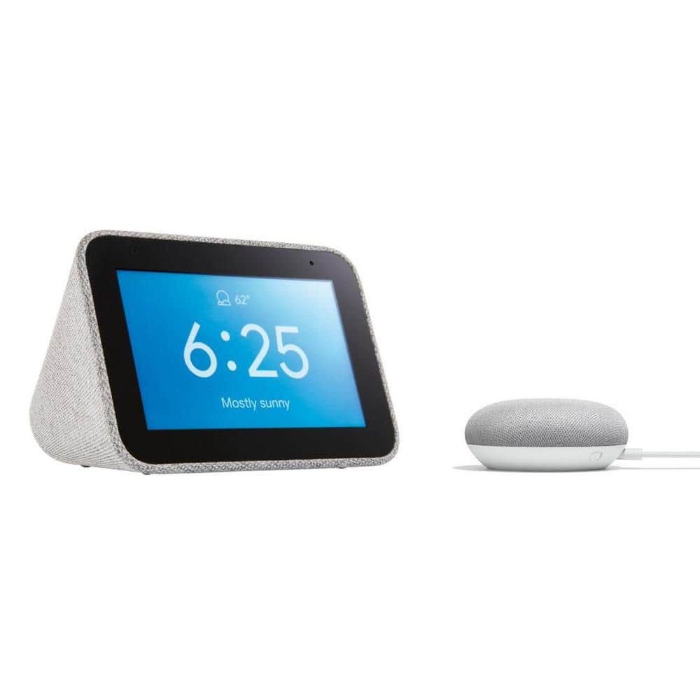 Lenovo Smart Clock with Google Assistant + Google Nest Mini (2nd Gen) Smart  Speaker Chalk Smart Clock + Mini Chalk - The Home Depot