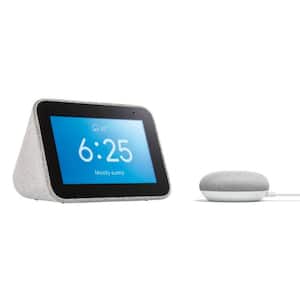 Smart Clock with Google Assistant + Google Nest Mini (2nd Gen) Smart Speaker Chalk