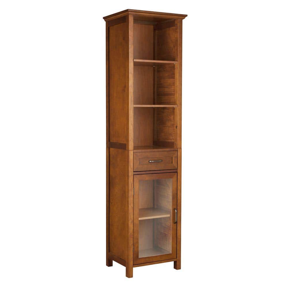 Avery Classic 65" Brown Oak Veneer Freestanding Cabinet with Adjustable Shelving