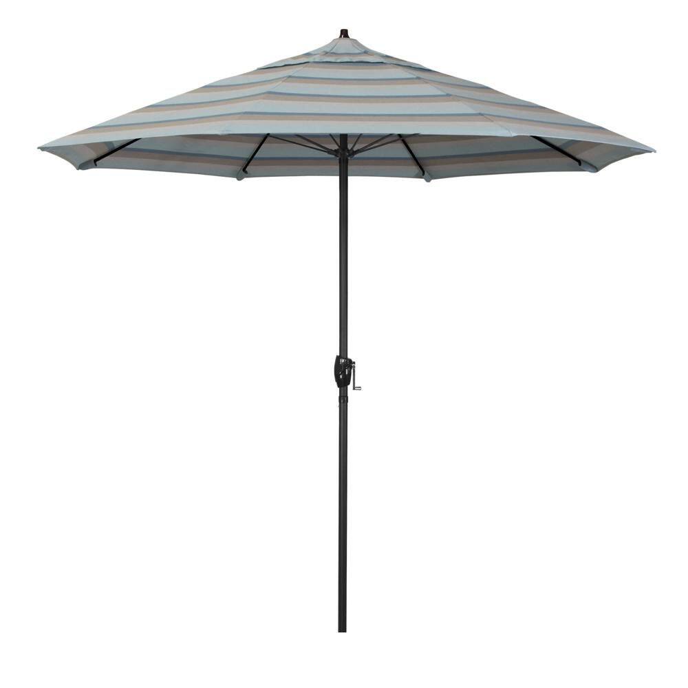 9 ft. Black Aluminum Market Patio Umbrella with Fiberglass Ribs and Auto Tilt in Gateway Mist Sunbrella price history on PriceWatchPro