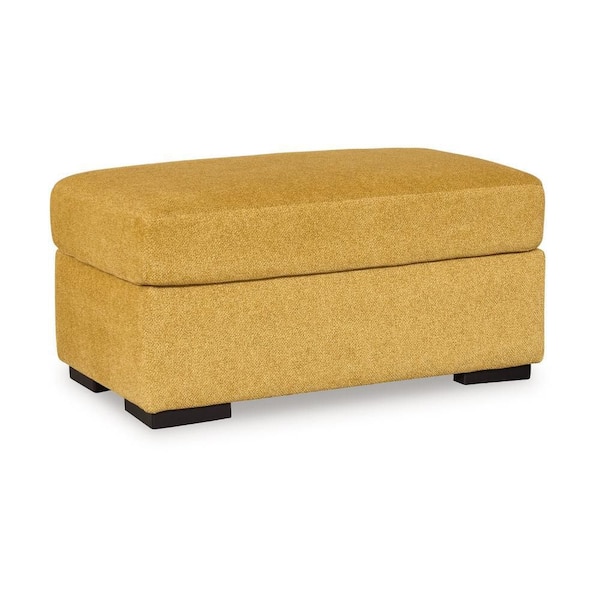 Benjara Viena Sunflower Yellow and Black Velvet Rectangle Accent Ottoman
