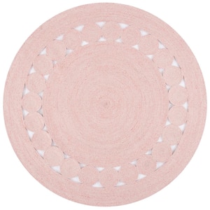Cape Cod Pink 5 ft. x 5 ft. Border Circle Solid Color Round Area Rug