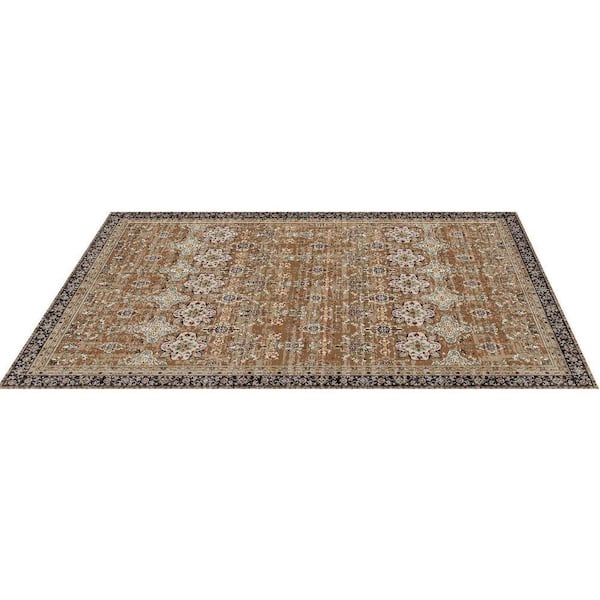 SKYSHALO Brown Green 9 ft. x 12 ft. Area Rug, Washable, Non-Slip