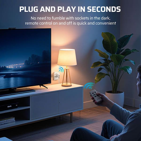 Indoor Wireless Remote Control Outlet Switch Set, White, 1 Remote and 3 Outlets