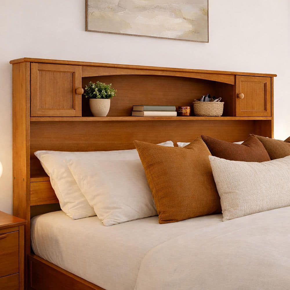 Denver Light Toffee Natural Bronze Wood Full Bookcase Headboard