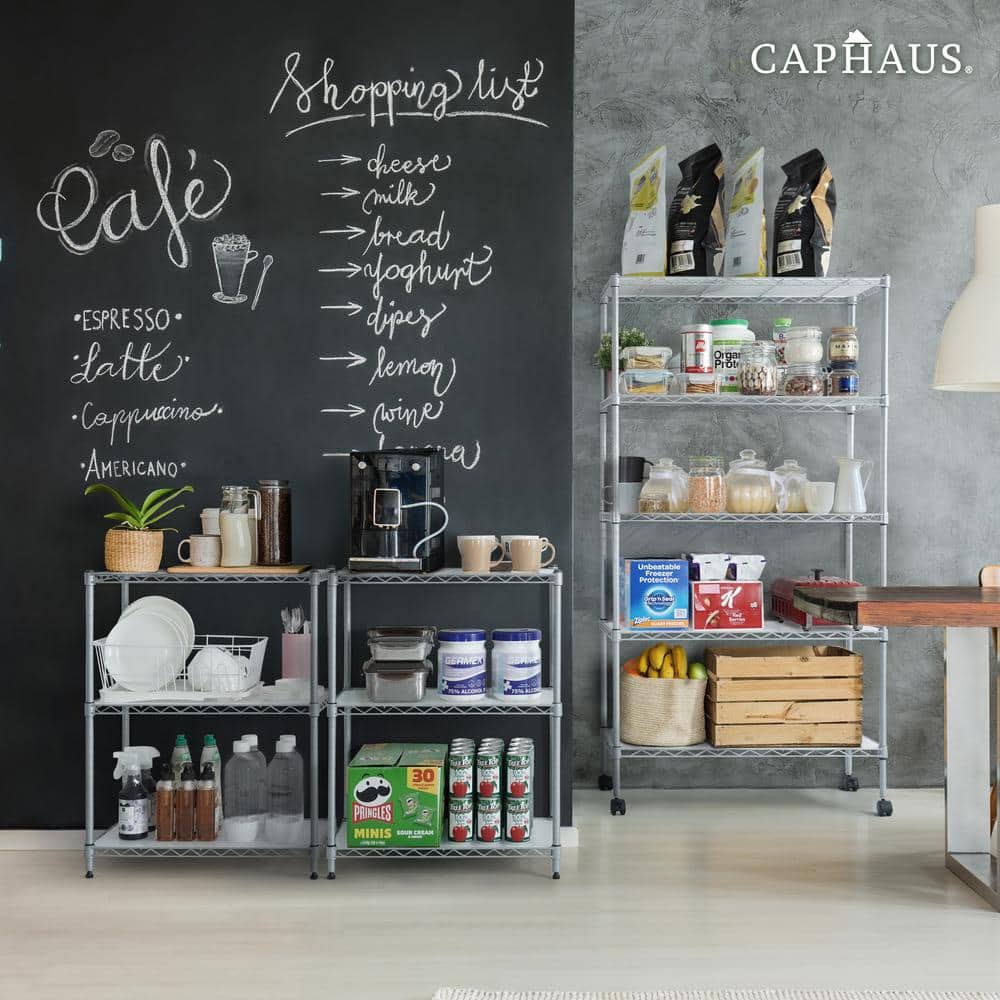 Silver 5-Tier Adjustable Steel Wire Shelving Unit with Wheels