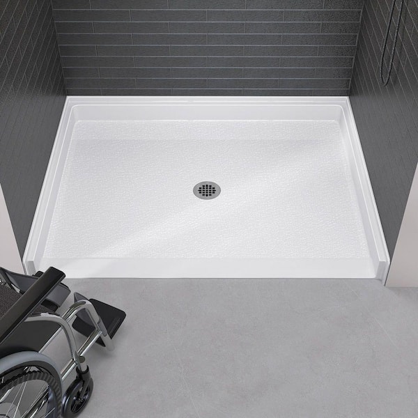 48 in.L x 38 in.W Acrylic Single Threshold Shower Pan Alcove Rectangular ADA Shower Pan Base with Center Drain in White
