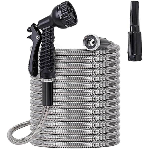 Unbranded 3/4 Fitting Size in. Dia x 75 ft. Stainless Steel Lightweight Garden Hose, 180 Bar Metal Water Hose with 2 Nozzles