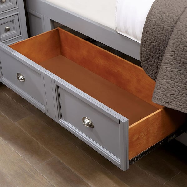 Ranchero Gray Wood Frame Queen Platform Bed with 4-Side Drawers