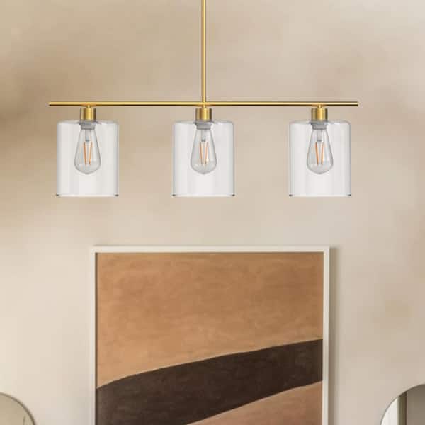 Gold Modern 180-Watt 3-Light Mini Pendant Light with Clear Glass Shade