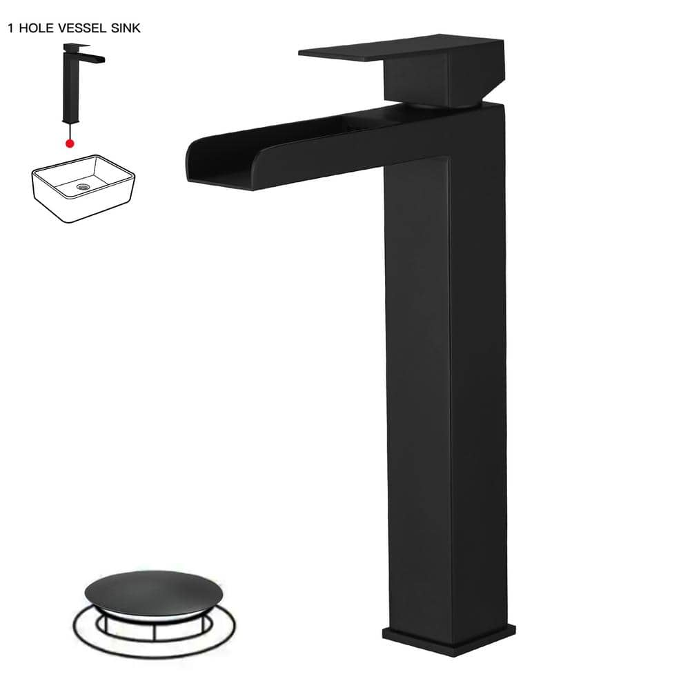 Waterfall Single Handle Vessel Sink Faucet with Drain Kit in Matte Black price history on PriceWatchPro