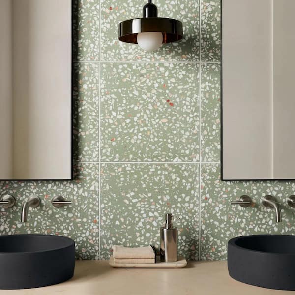 Raleigh Lisbon Green 16.4 in. x 16.4 in. Polished Terrazzo Floor and Wall Tile (3.61 sq. ft. / Case)