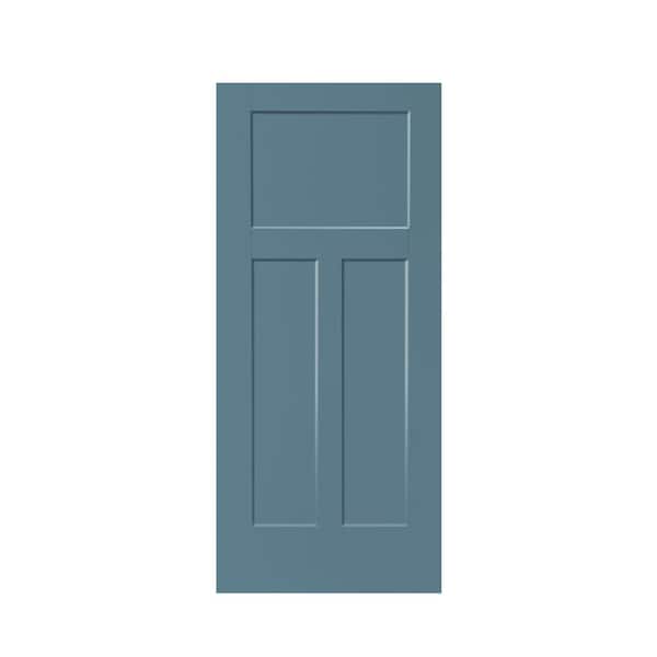 CALHOME 30 in. x 80 in. 3-Panel Dignity Blue Stained Composite MDF Interior Barn Door Slab