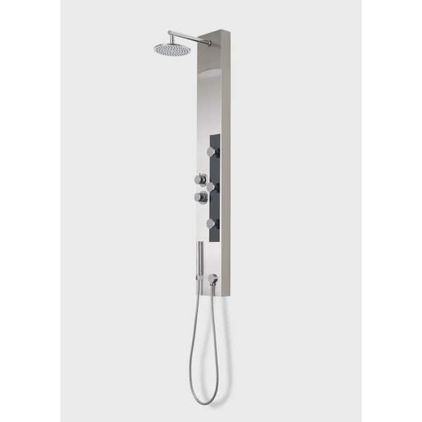 A&E Capri VI Shower Panel with Rain Shower Head and Thermostatic Valve in Stainless Steel
