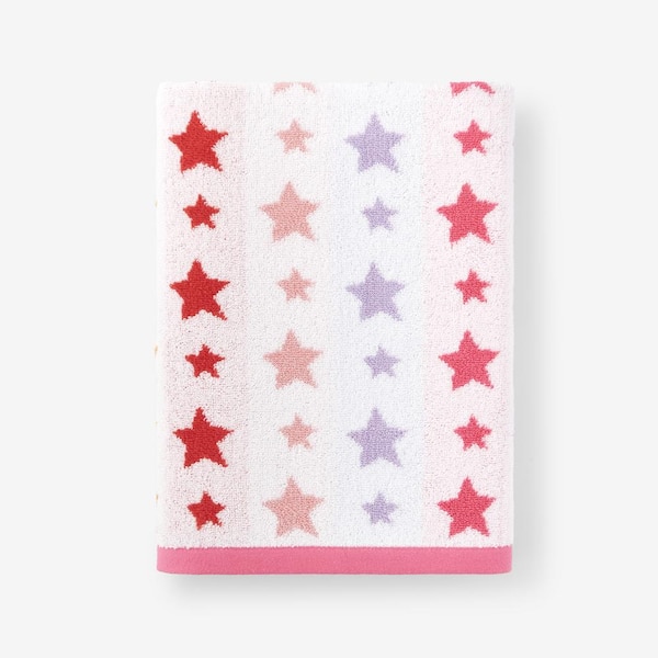 Company Kids by The Company Store Company Kids Star Yarn-Dyed Pink Geometric Cotton Single Bath Towel