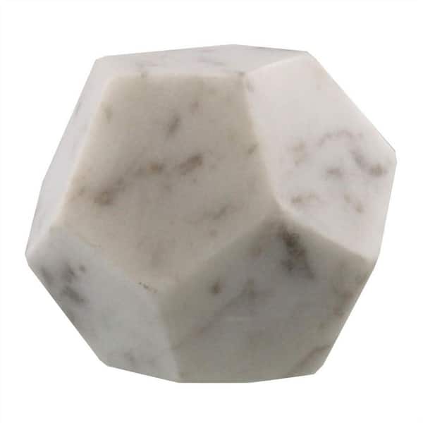HomeRoots 2.5 in. White Marble Geometric Sculpture
