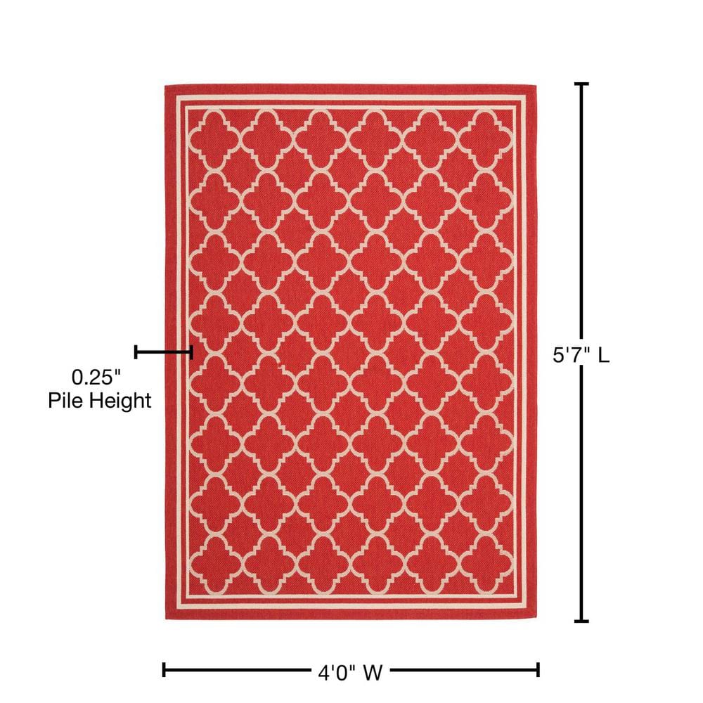 Red and Bone Geometric Indoor/Outdoor Area Rug 4' x 5'7"