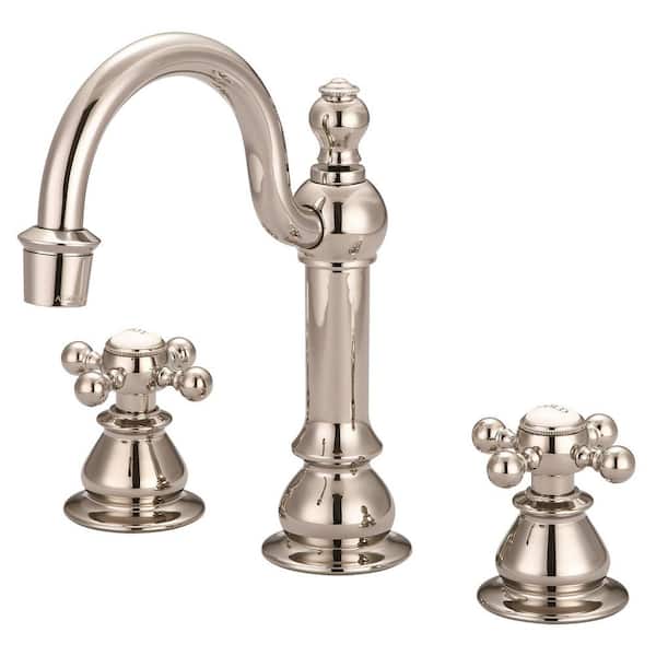Water Creation Vintage Classic 8 in. Widespread 2-Handle High Arc Bathroom Faucet with Pop Up Drain in Polished Nickel